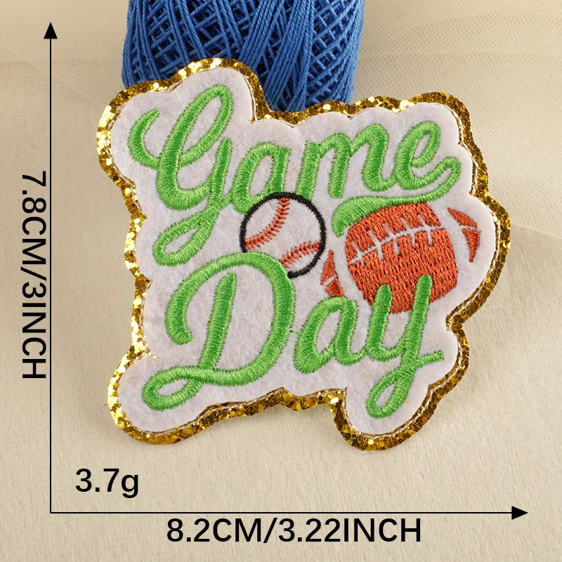 hot sale colored game day rugby design iron on embroidered glitter sport patches for clothes