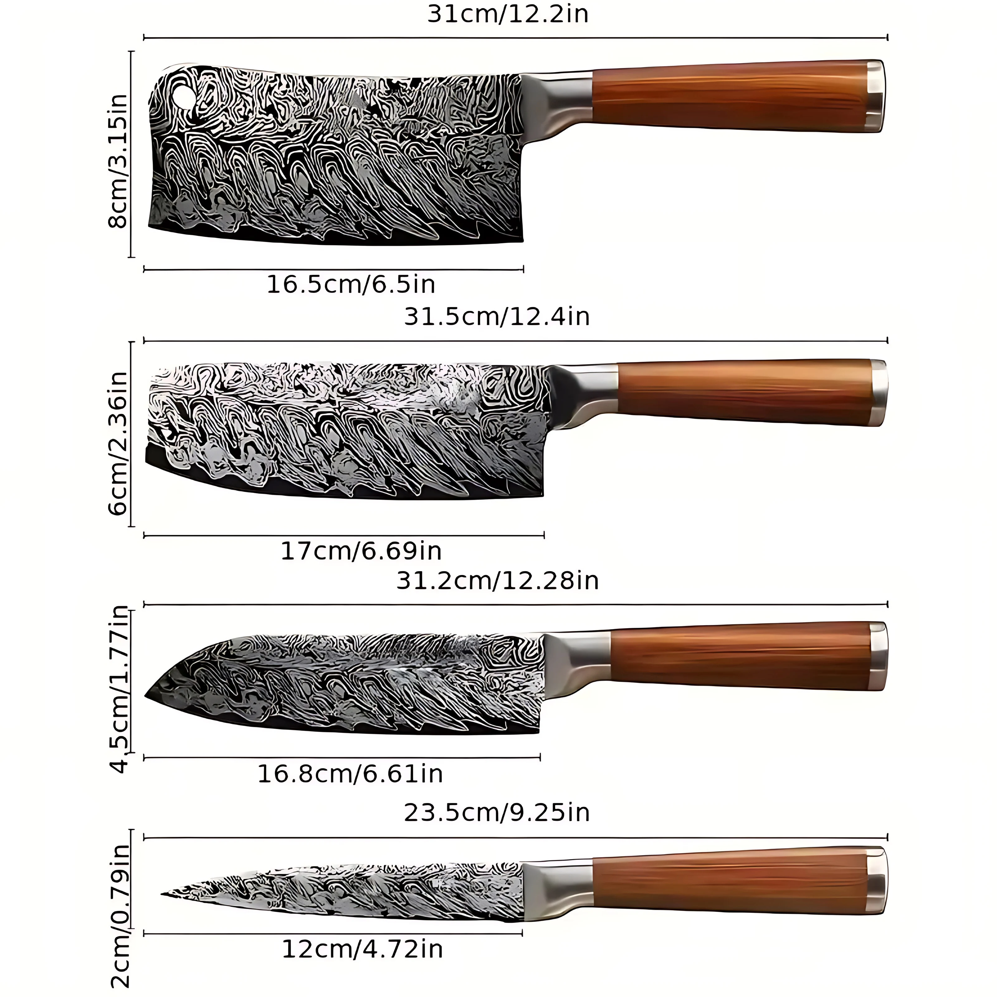 Damascus Pattern Kitchen Knives Set Japanese Style Chef Knife Utility Slicing Chopper Knife with Stainless Steel Handle