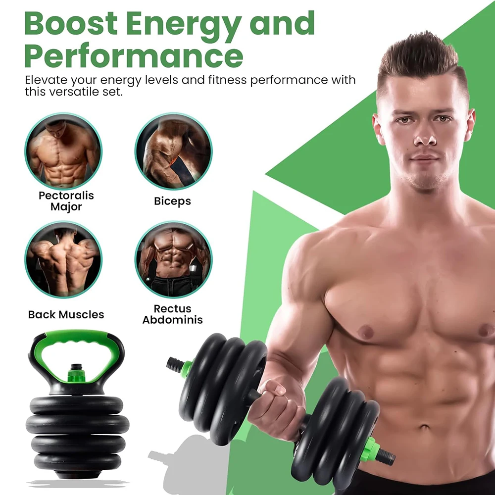 Tellus Fitness Custom Logo Adjustable Dumbbell Barbell and Kettlebell Set 10 kg to 40 kg Free Weights for Body Building