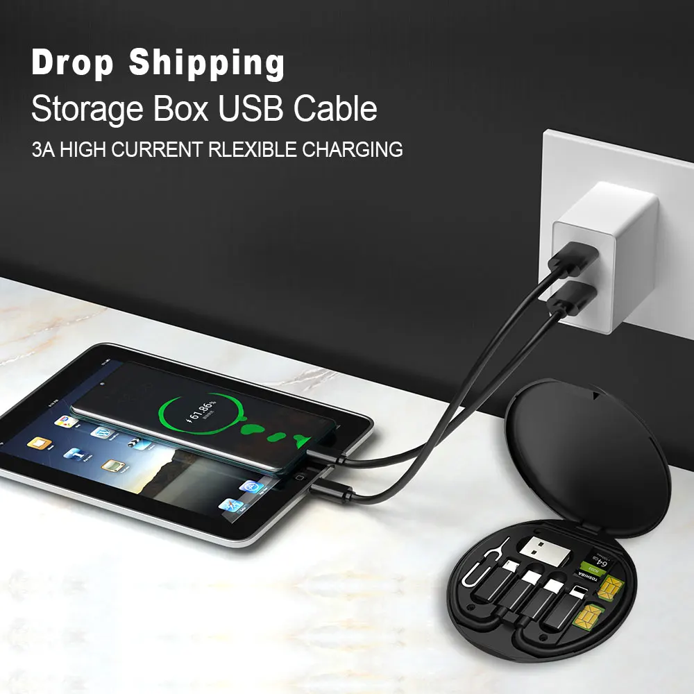 Multi Functional Urban Survival Card 6 in 1 Charging With Phone Holder SIM Kit Memory Card Slots Built-In Cable Card