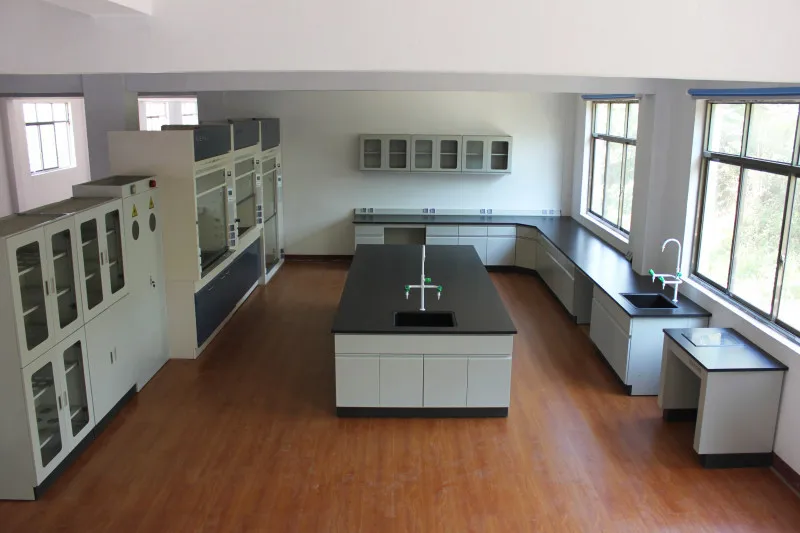 Modular laboratory furniture  Steel & Wood structure center table lab desk workbench side cabinet with hanging cabinet