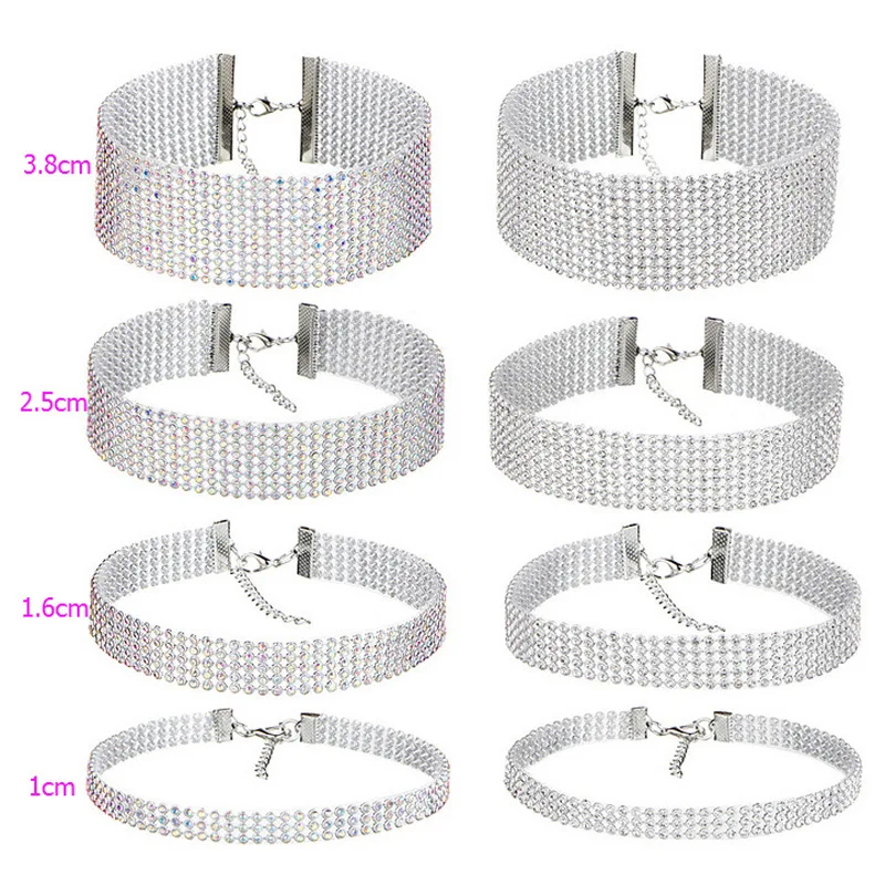 Crystal Rhinestone Collier Femme Choker Necklace Women Wedding Accessories Silver Color Chain Punk Gothic Chokers Jewelry