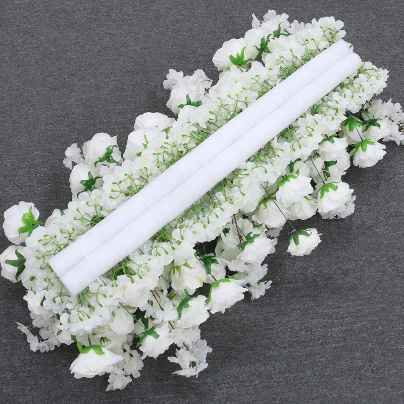 White Artificial Rose Cherry Blossom Arch Decor Hang Flower Row Wedding Backdrop Floral Arrangement Party Window Display