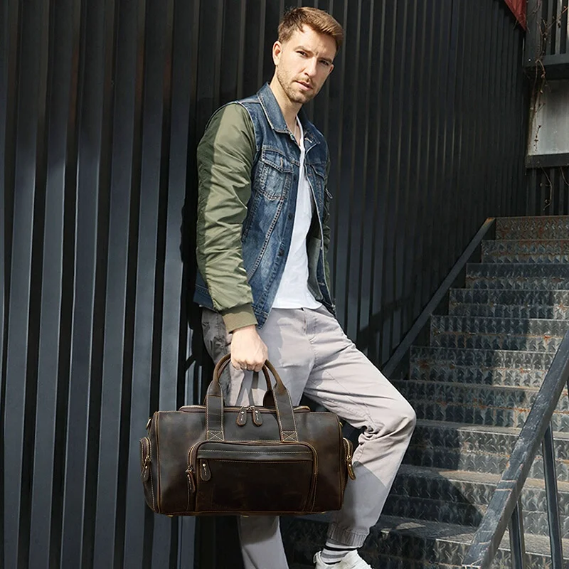 Темно-синяя дорожная сумка, натуральная кожа, сумка для вещей сумка для мужчин 16 дюймов коричневый вещевой мешок унисекс Crazy Horse, кожаная сумка для путешествий