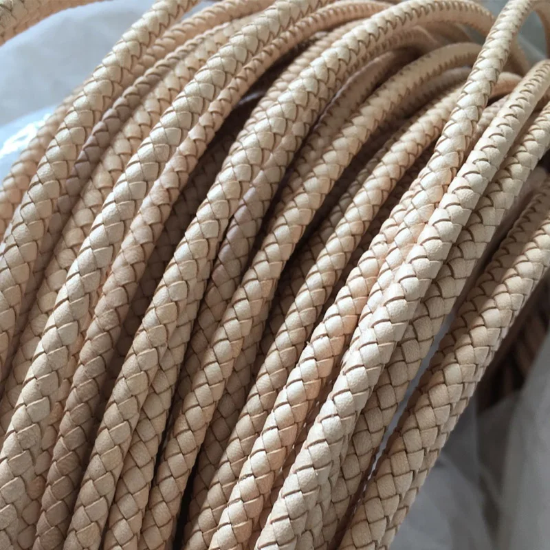 Custom High Quality Braided Genuine Cowhide Leather Cord Natural Color 3mm 4mm 6mm Round Leather Rope Cords for Jewelry Finding