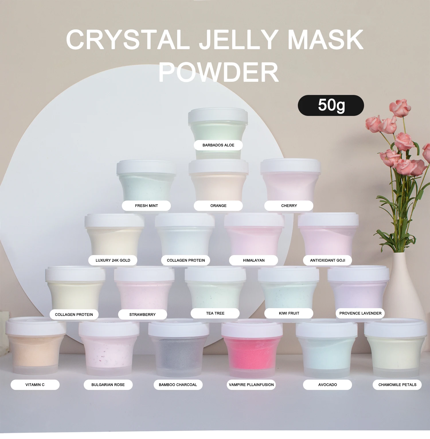 34 Flavors Organic Face Care Brightening Peel Off Facial Mask Powder Anhydrous Natural Jelly Mask Powder