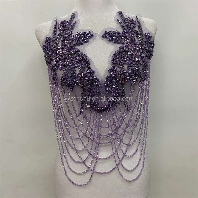 Handmade Beads Leaves Tassels Patches Epaulets Shoulder Applique Collar Patches Badge