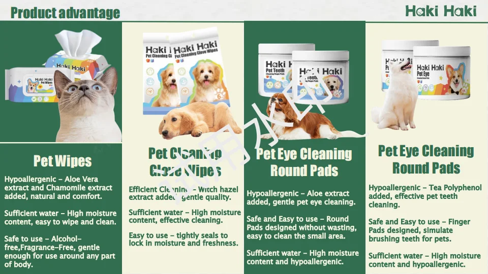 Haki Haki Pet Wipes for Dogs Alcohol Free Fragrance Hypoallergenic Cleaning Disposable Custom OEM ODM Wholesale Pet Wet Wipes