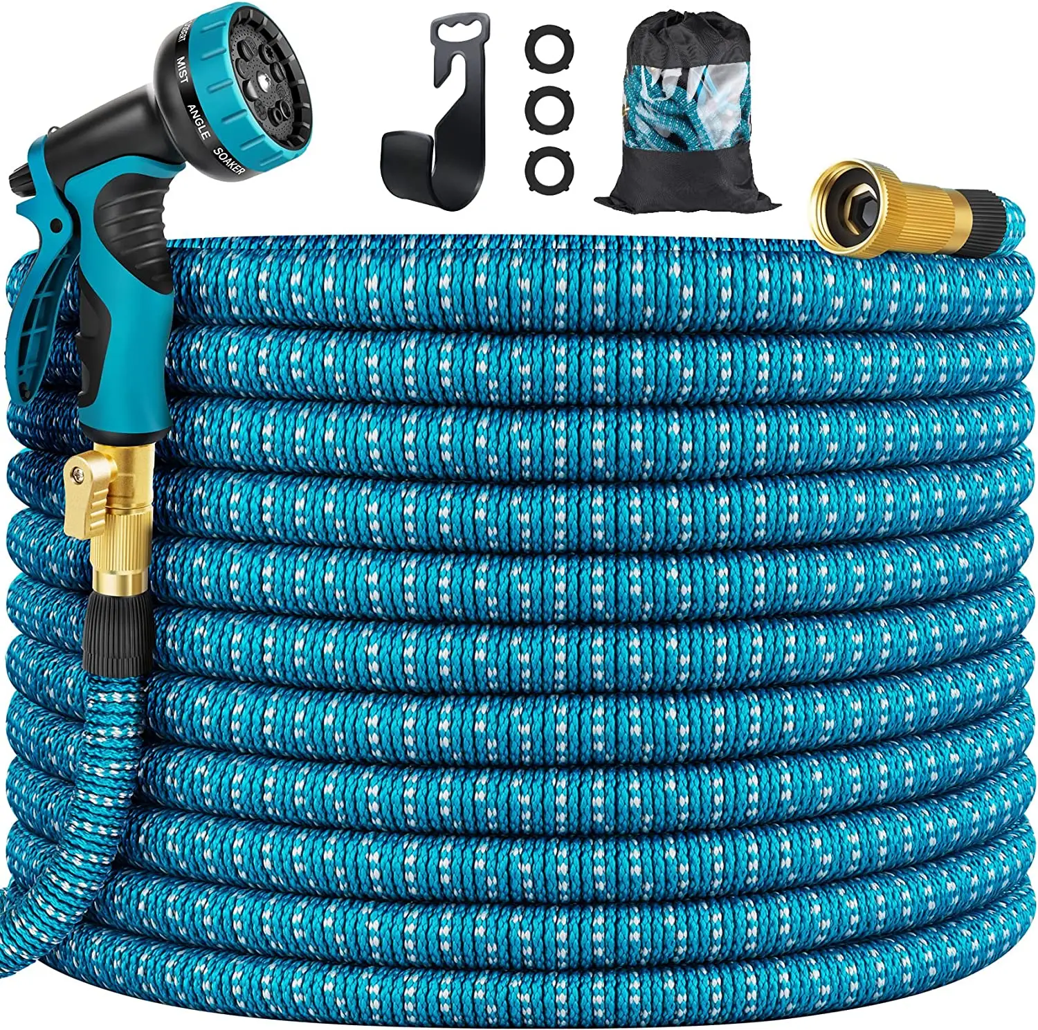 100 FT  Expandable Garden Hose Water Hose with 10 Functions Nozzle, Water Hose with Solid Fittings, Car washing hose