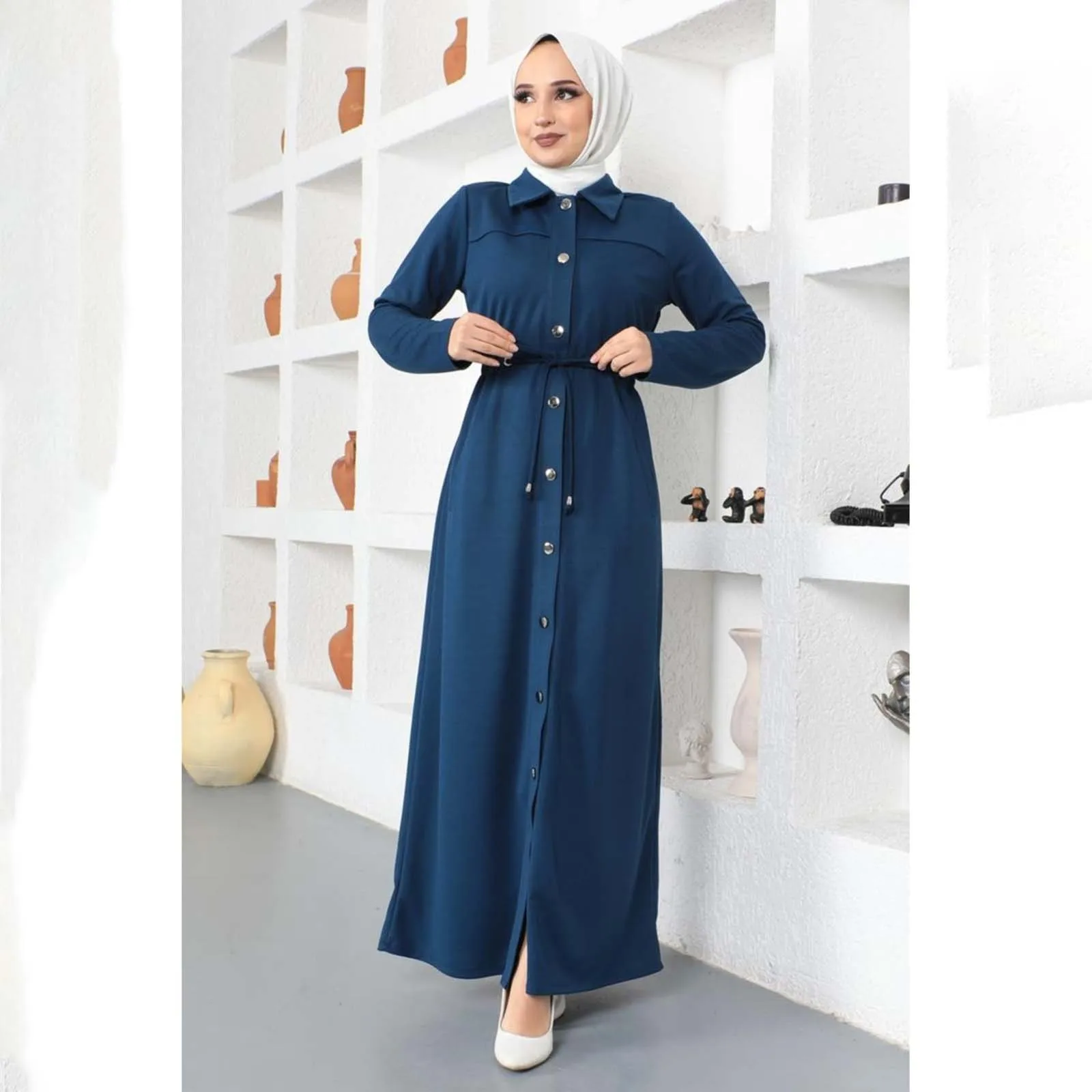 Aschulman Custom Button Causal Floral Print Muslim Shirt Dresses Office Wear for Muslim Women Ladies