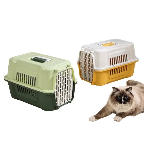 Outdoors Colourful Plastic Door Lock Breathable Cat Air Box Portable Pet Travel Carrier Cat Dog Flight Case