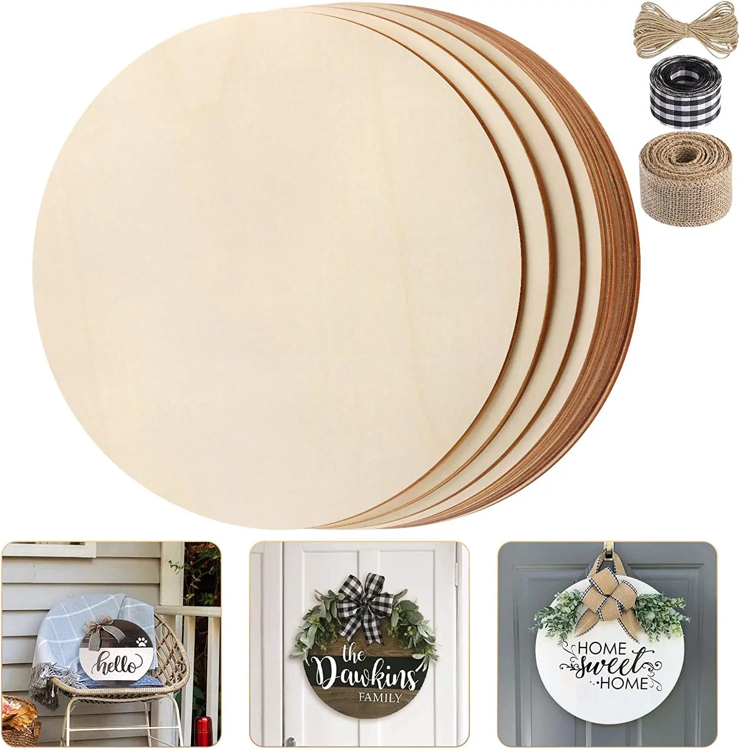 2023 Amazon Top Seller Wood Burning Pieces Unfinished round wood chips 12 Inch decor sign Wood blank Round for Craft
