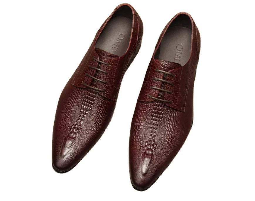 
Мужская обувь с острым носком в европейском стиле, кожа, тисненый крокодиловый узор, шнурки, Высококачественная свадьба, 