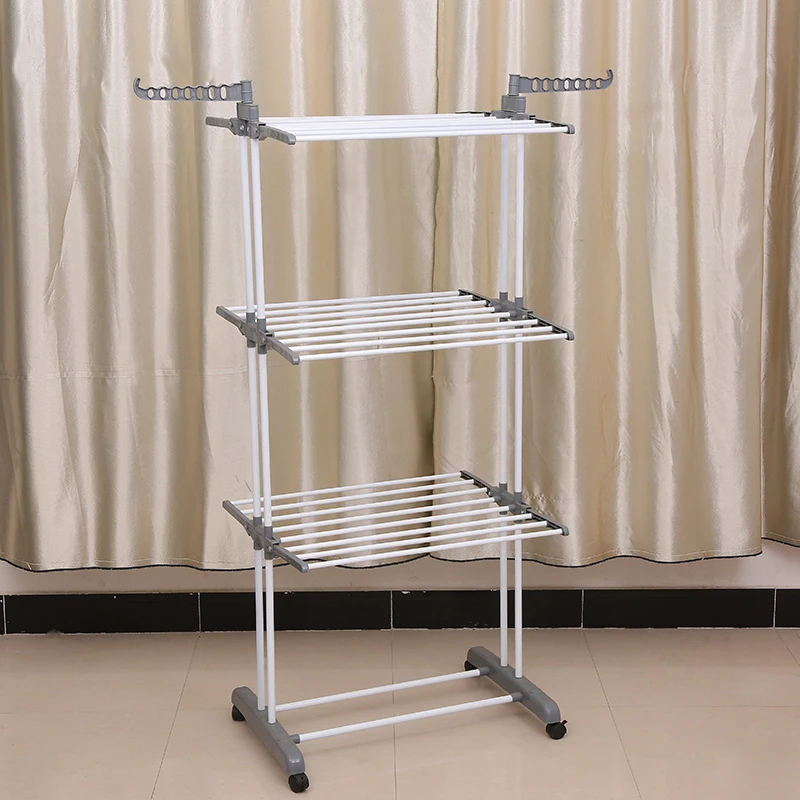 3 Tier Clothes Drying Rack Folding Laundry Dryer Rack Compact Storage Steel With Casters Indoor Outdoor