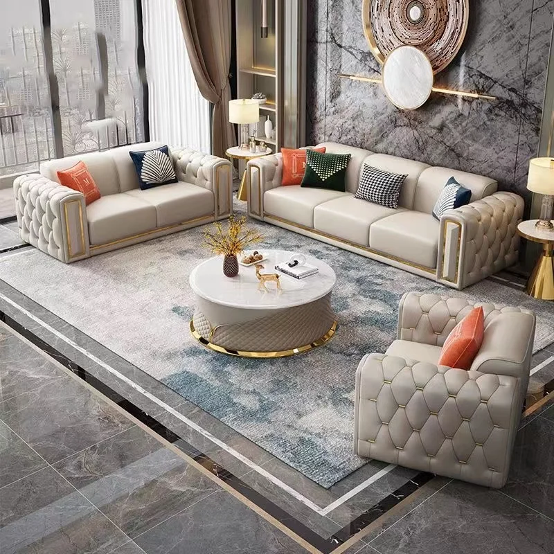 Modern New Design luxury Couch With Brass Legs Plush Leather Sofa Living Room Furniture
