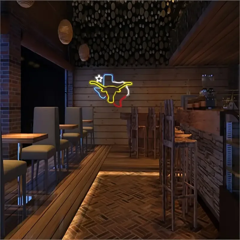 1 USB Powered LED Bull and Cow Neon Wall Decoration Sign - Creative Background Neon Light-