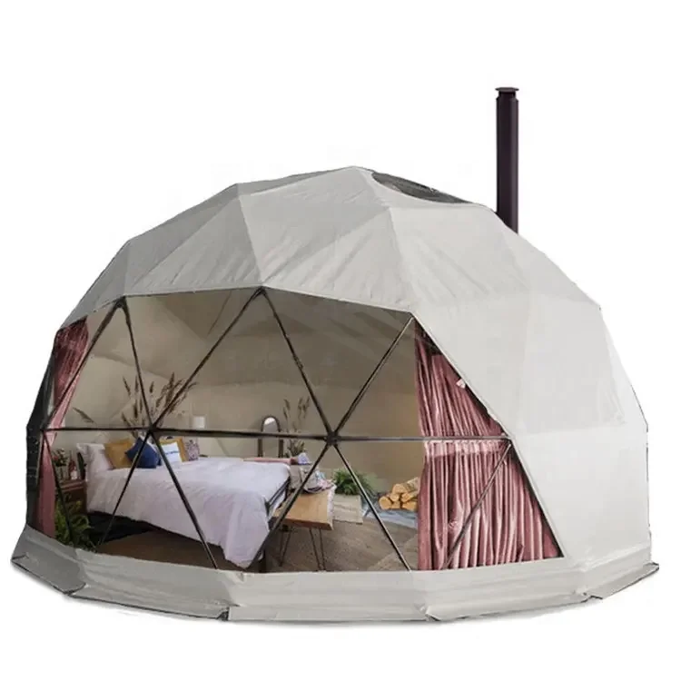 Good Quality Outdoor Hotel Resort Pvc Leisure Round Canvas Geodesic Glamping Dome House Tent
