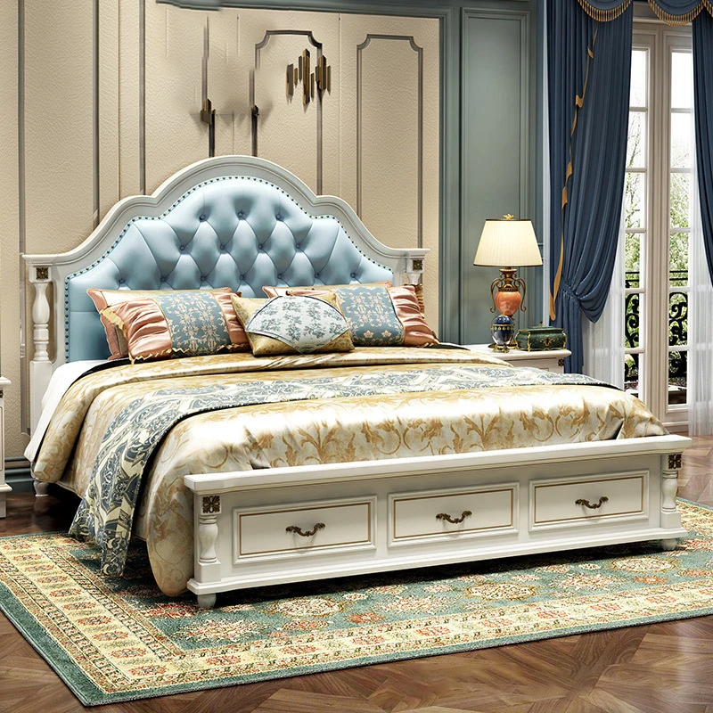 European luxurious retro palace style of light color solid wood integral bedroom bedroom suite