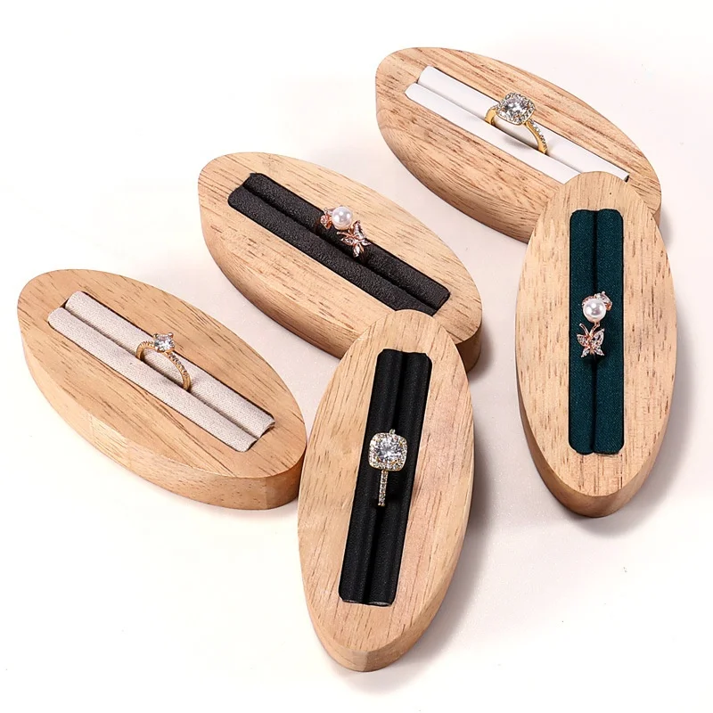 wholesale solid wooden frame ring earring jewelry display stand table velvet leather inner high quality wholesale