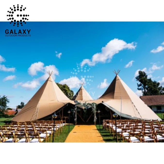 Luxury Camping Tent Wooden Pole Tent Outdoor Wedding Party Camping Safari Tipi Tent for Sale