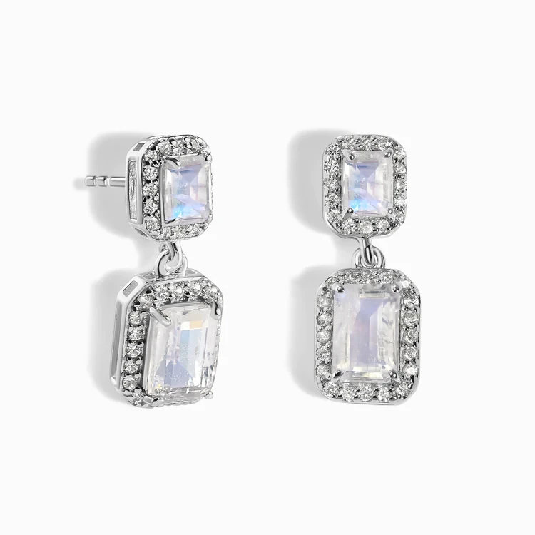 Luxury Women 925 Sterling Silver Diamonds Emerald Cut Drop Dangle Fine Jewelry Statement Earrings