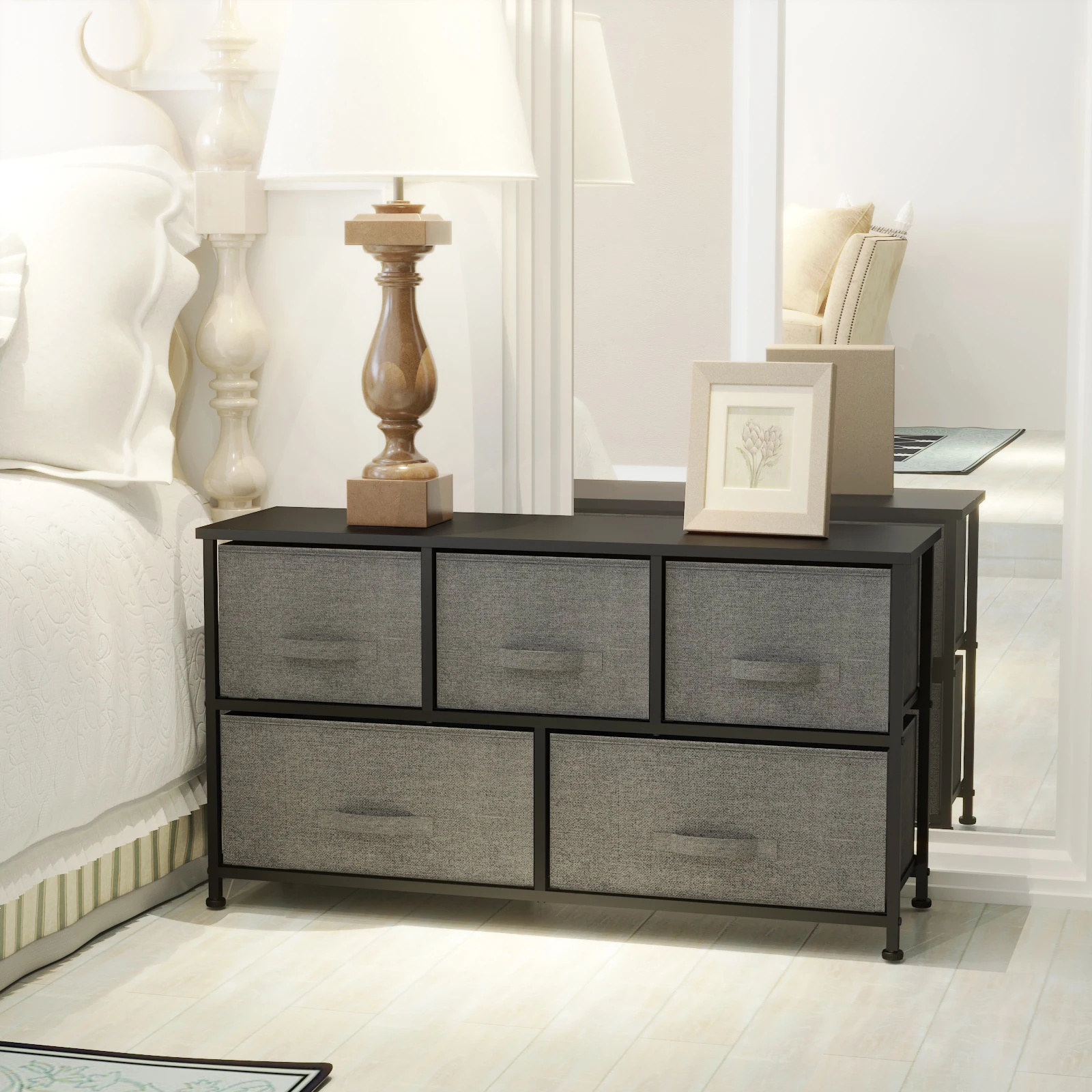 Customized Amazon hot sale bedroom furniture 5 drawers black bedside table nightstand