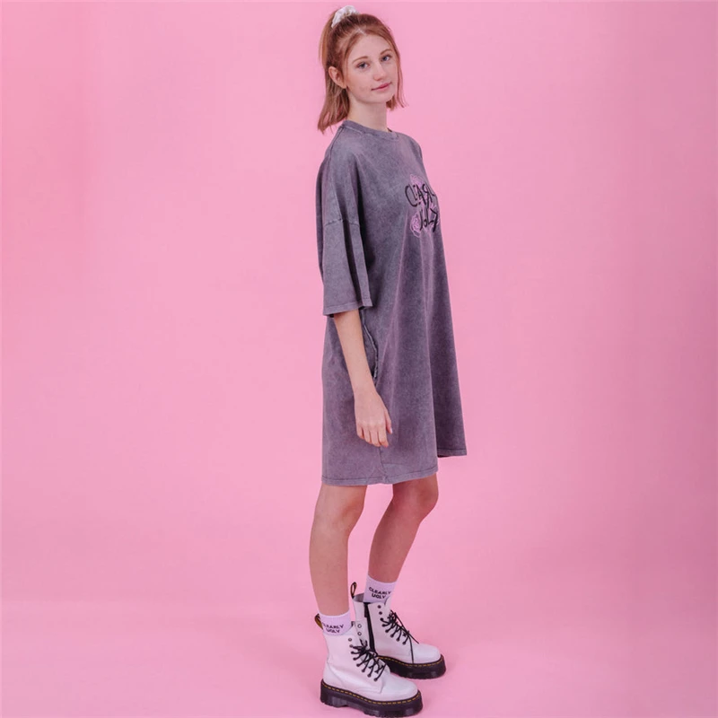Clothing Manufacturers Summer Oversized Graphic Acid Stone Vintage Wash T-shirt Dress Women