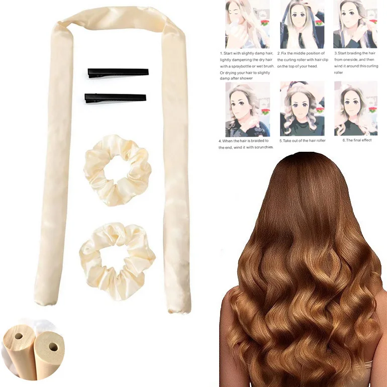 Wholesale Sleeping Hair Curls Curling Rollers Heatless Curling Rod Headband Ribbon Silk Hair Curler Set
