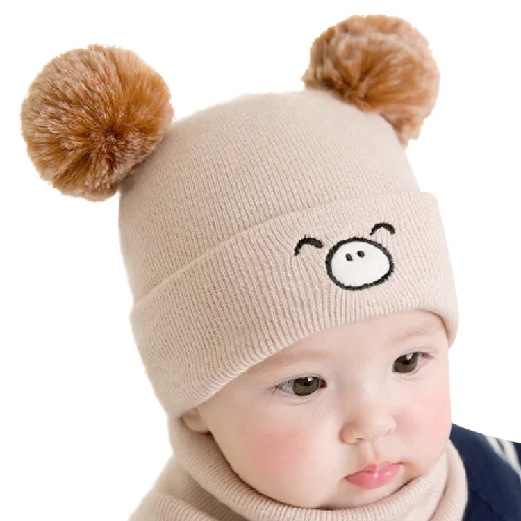 Милая вязаная детская шапка бини с двумя пушистыми шариками зимняя теплая шапка и шарф Детские шапки бини