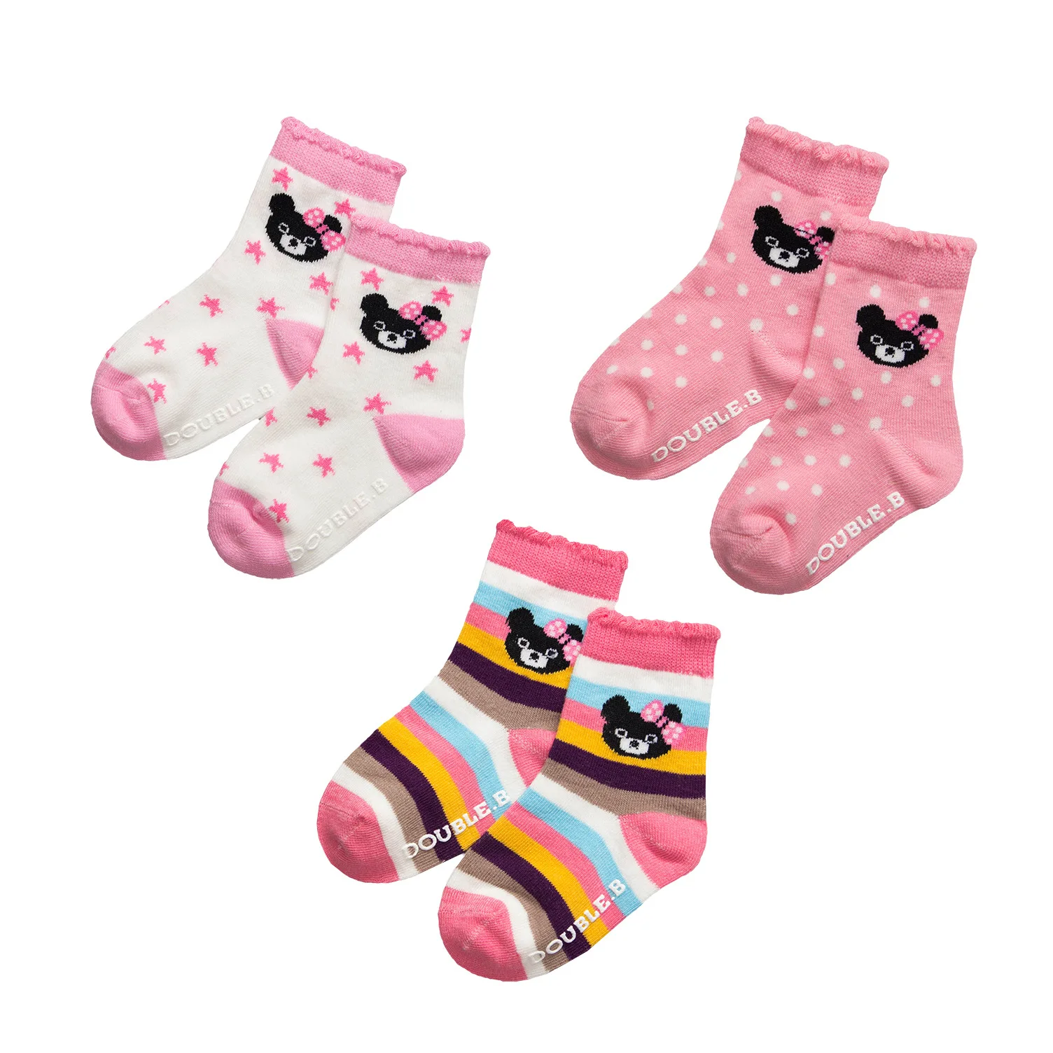 3 pairs of boys and girls baby socks cartoon bear and bunny