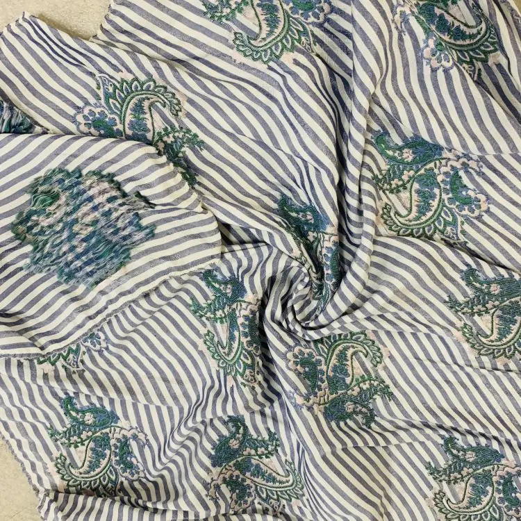 Low-cost Customized Grey Flower Pattern Striped Embroidered Print Clothing Fabric