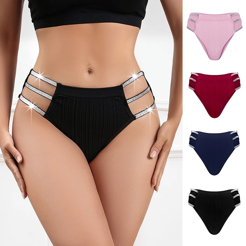 Wholesale 2023 sexy fashion silver strap design panties hollow out women brazilian low waist thongs