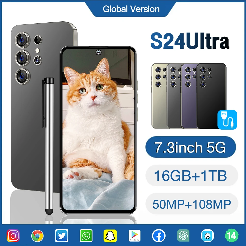 Лидер продаж разблокированные смартфоны ULTRA S24 16 ГБ + 1 ТБ 48 МП 72 Android 13 Dual Sim 5G английская Операционная камера CDMA мобильные телефоны