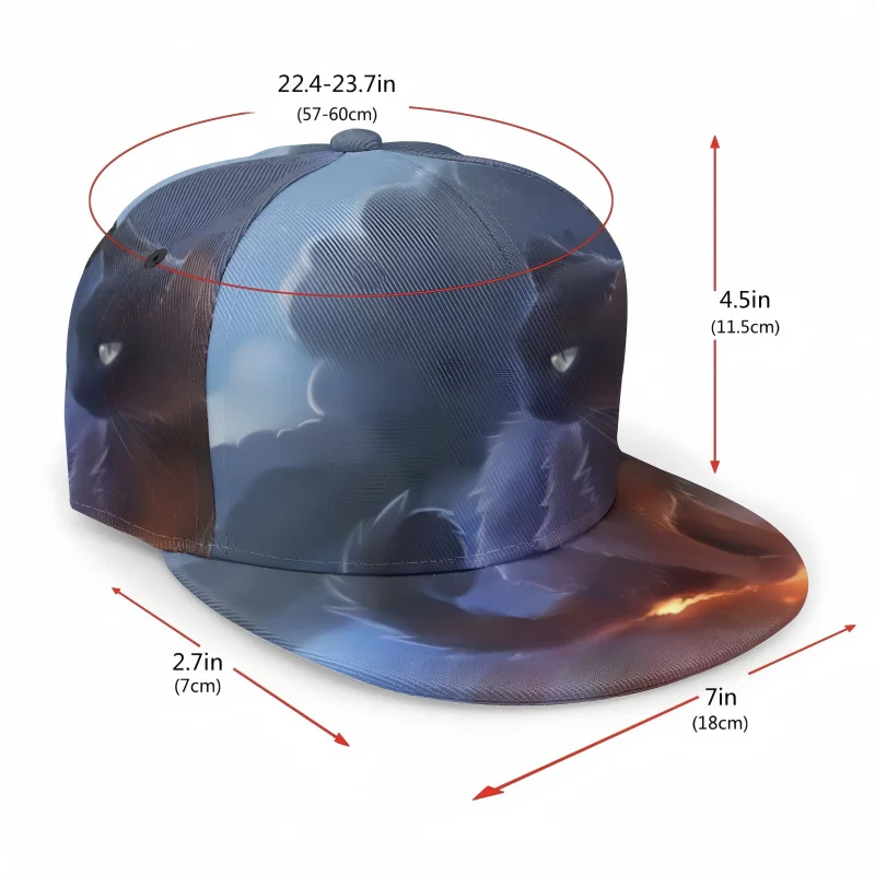 Unisex Rainbow Printed Cat Star Sky Snapback Cap Adjustable Flat Bill Hip Hop Hat