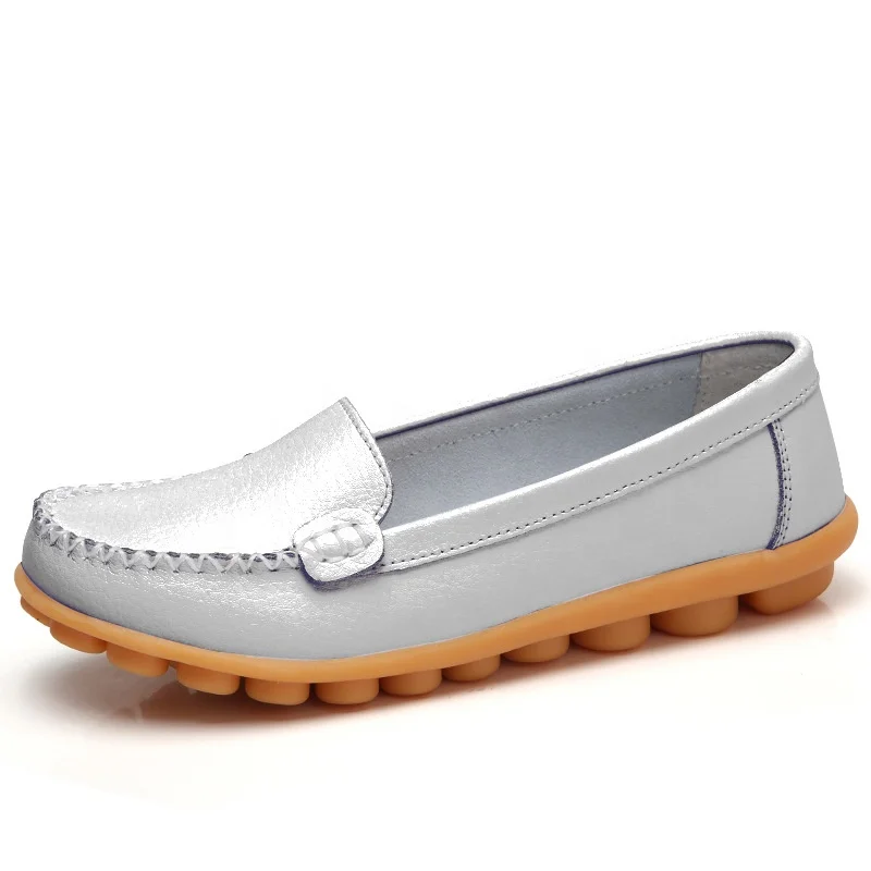 
Classic ballet flats ladies flat shoes folding comfort women white leather loafers wholesale lady loafer nurse shoes 