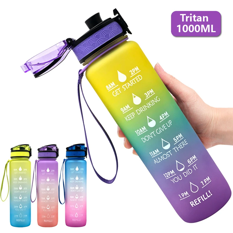 
32oz Motivational Fitness Sports Water Bottle with Time Marker Fruit Infuser Large Wide Mouth Leakproof Durable Non-Toxic 