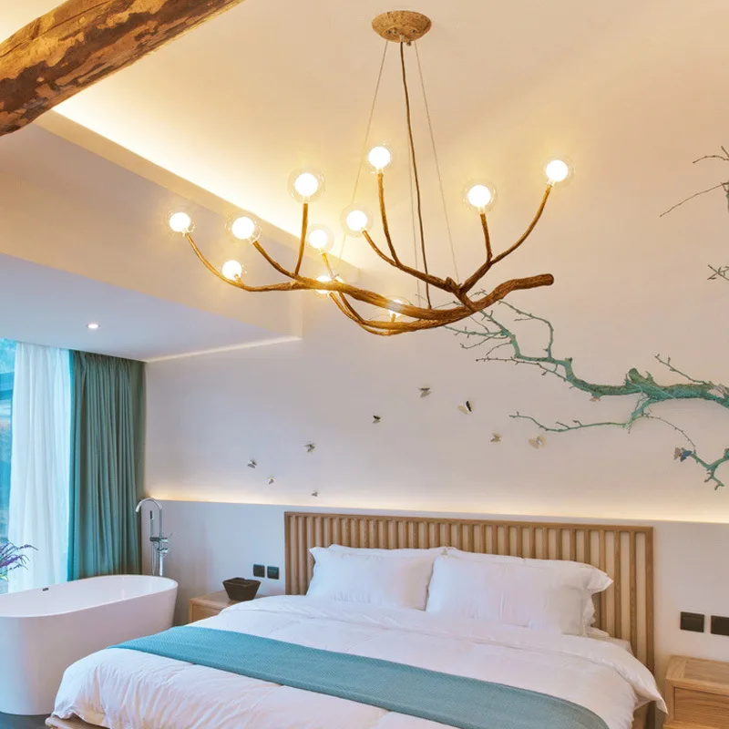 Tree Branch Glass Bubble Chandelier Bar Retro Vintage Home Decor lustres LED Pendant Light