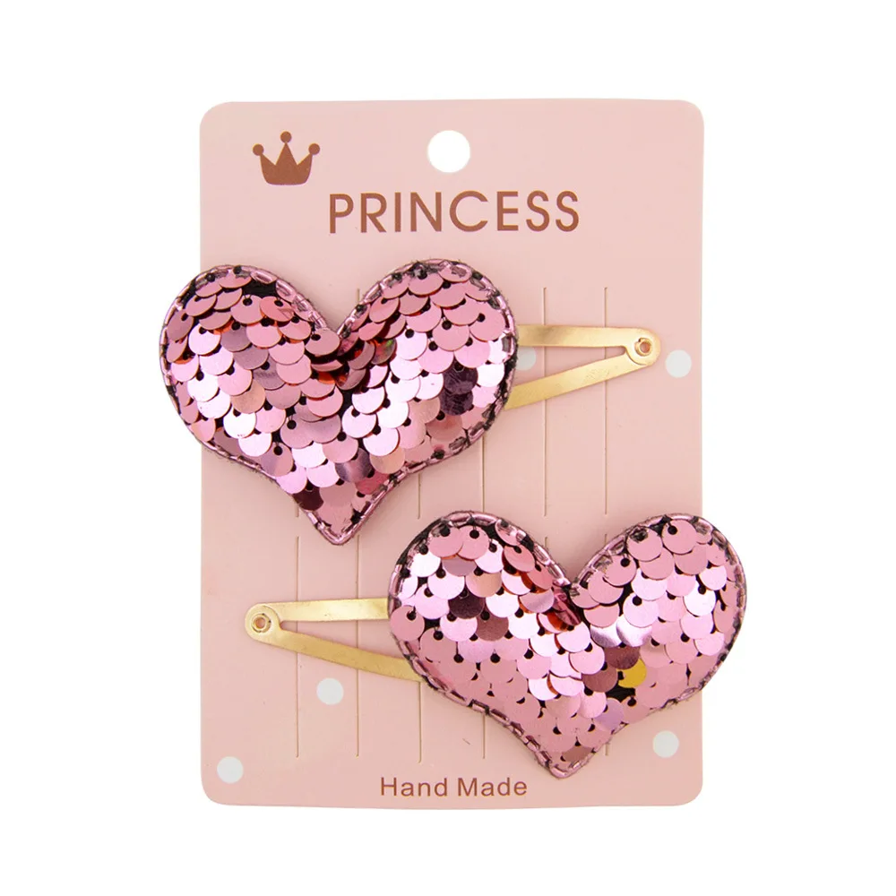 Wholesale Gold Colorful Star Heart  Crown  Bobby Pins Cute Sequin Hair Clips Accessories For Kids Girls
