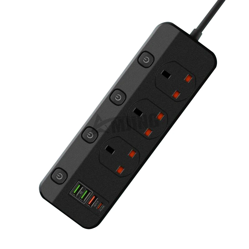 Intelligent British standard multi hole power cord board USB PD+QC fast charging multifunctional socket