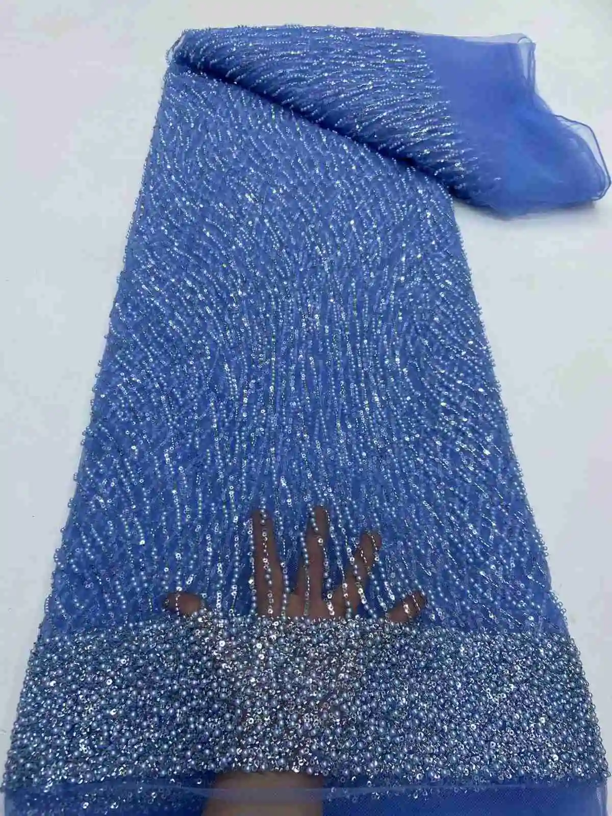 KJY307 New Popular 2024 Gold Tulle Fabrics Nigerian Net Lace With Beads African Sequins Lace For Party