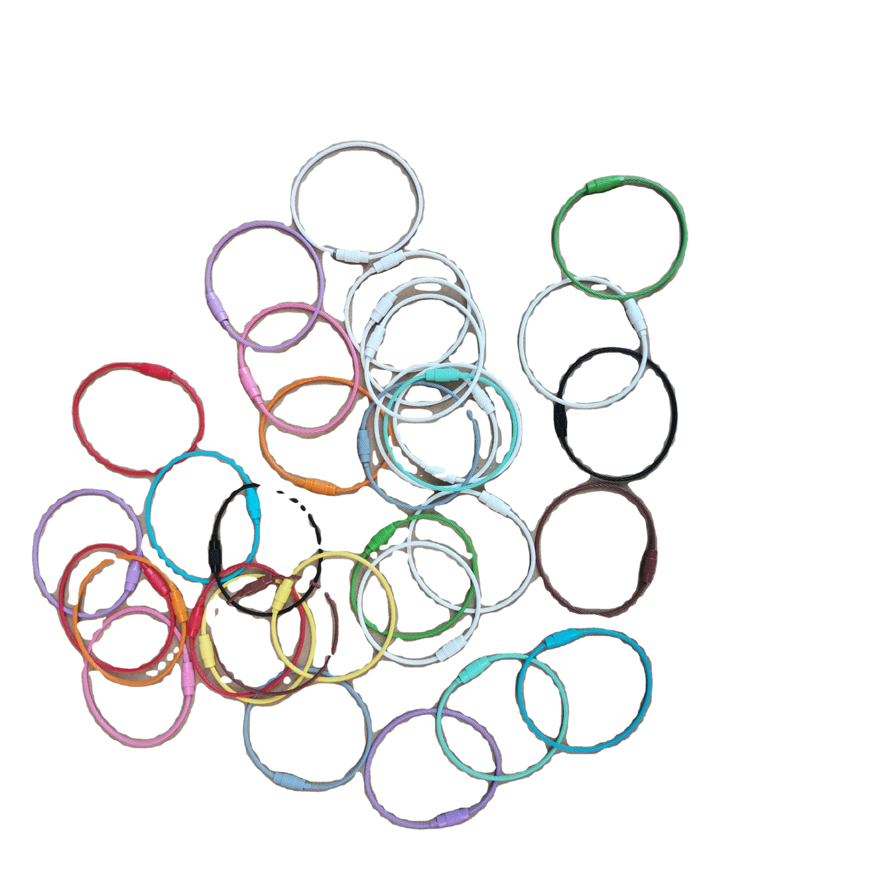 wholesale custom luggage keyring Spray Paint Wholesale Stainless Steel Wire Cable Keyring Hook Key Chain With High Quality 15cm