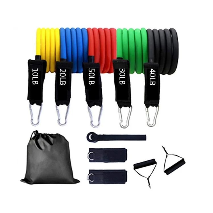 
Body Building Accessories Workout Training Tubes Custom Heavy Duty 11pc TPE Latex Resistance Exercise Tubes Bands Set 