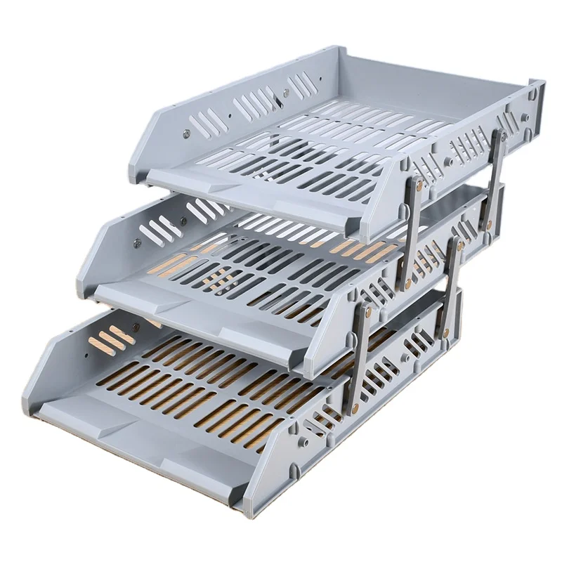 Factory A4 Plastic Office Desk Organizer File Tray 3-Layers Document Storage Foldable Adjustable Paper Holder