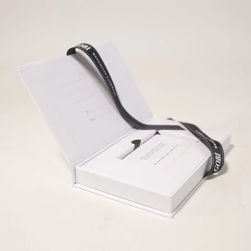 Custom Business Credit Card Box Glossy Laminated White Paper Cardboard Packaging with Ribbon for Shipping Free Gift