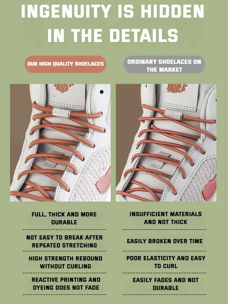 Round Elastic Shoelaces Sneakers Tennis Shoe Laces Without Ties for Kids Adult No Tie Shoelace Rubber Bands Shoes Accessories