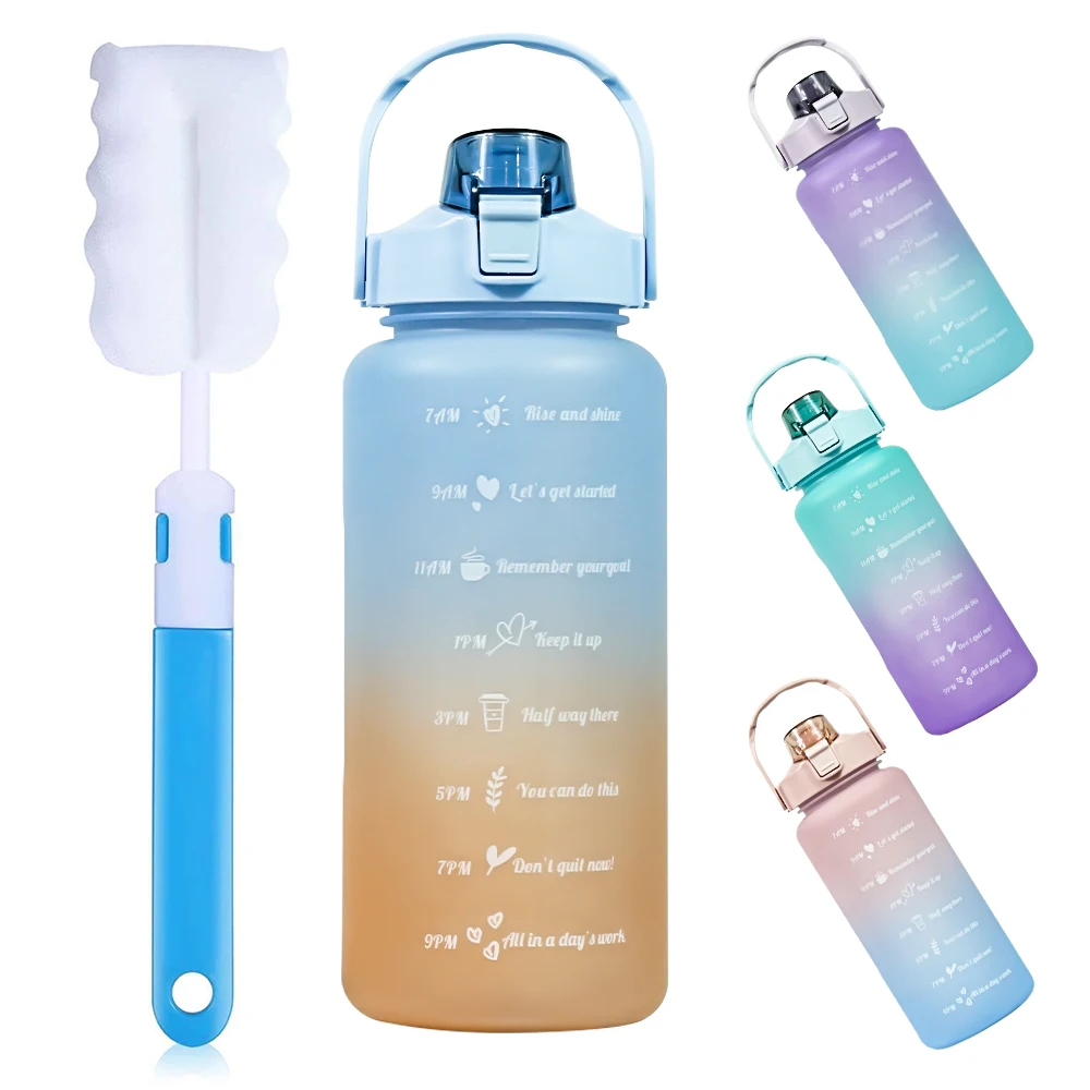 64Oz/2000Ml  32oz /1000ml Plastic Sport Gym Hiking Travel Driving Large Water Bottle With Motivational Time Marker