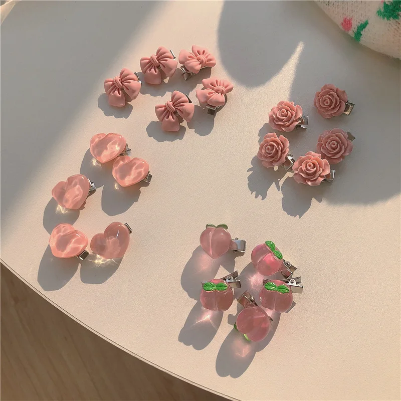 Small Hair Clip Romantic Mini Sweet Girls Hairpin Peach Heart Bow Flower Forehead Women Hair Accessories