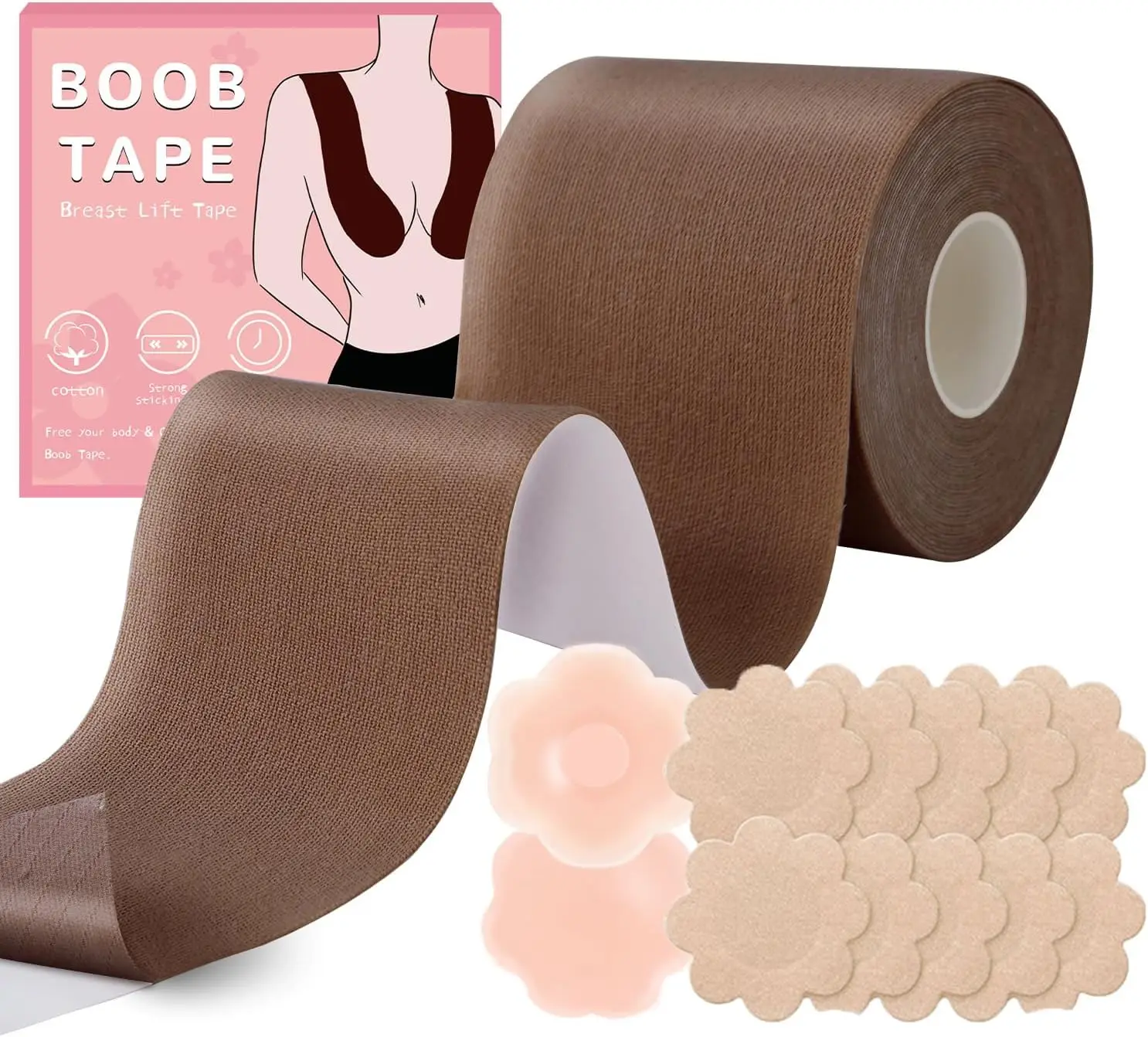 Waterproof Breathable Body Tape DIY Big Size Boob Bra Accessories Adhesive Breast Lift Tape For Womens Coffee Color
