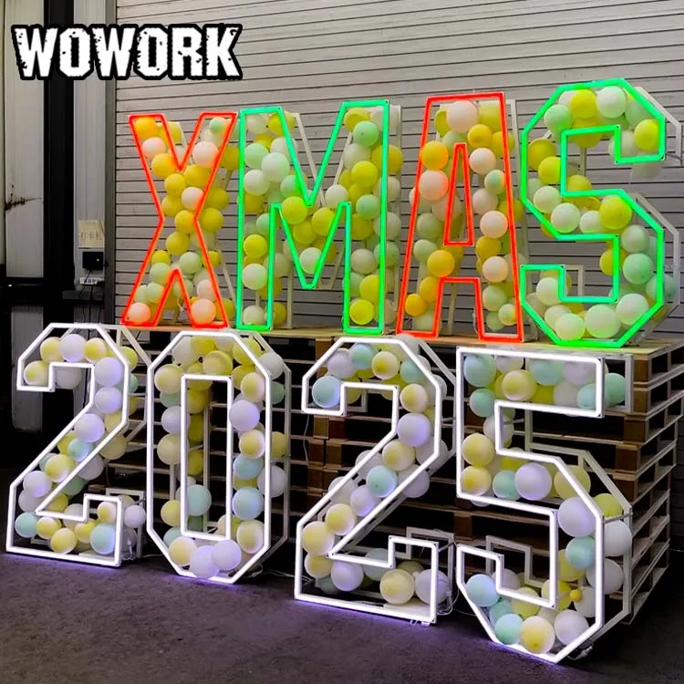 WOWORK wholesale outdoor led 3D giant RGB bulb marquee letters number lights for Christmas XMAS birthday event decoration