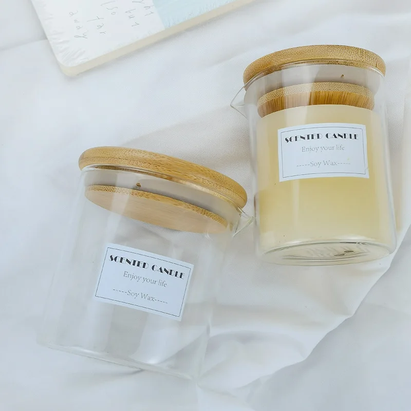 modern High borosilicate clear glass candle jar with spout empty glass holder for candle making